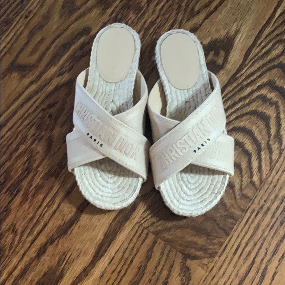 Dior Cream Espadrille Slide Sandals
